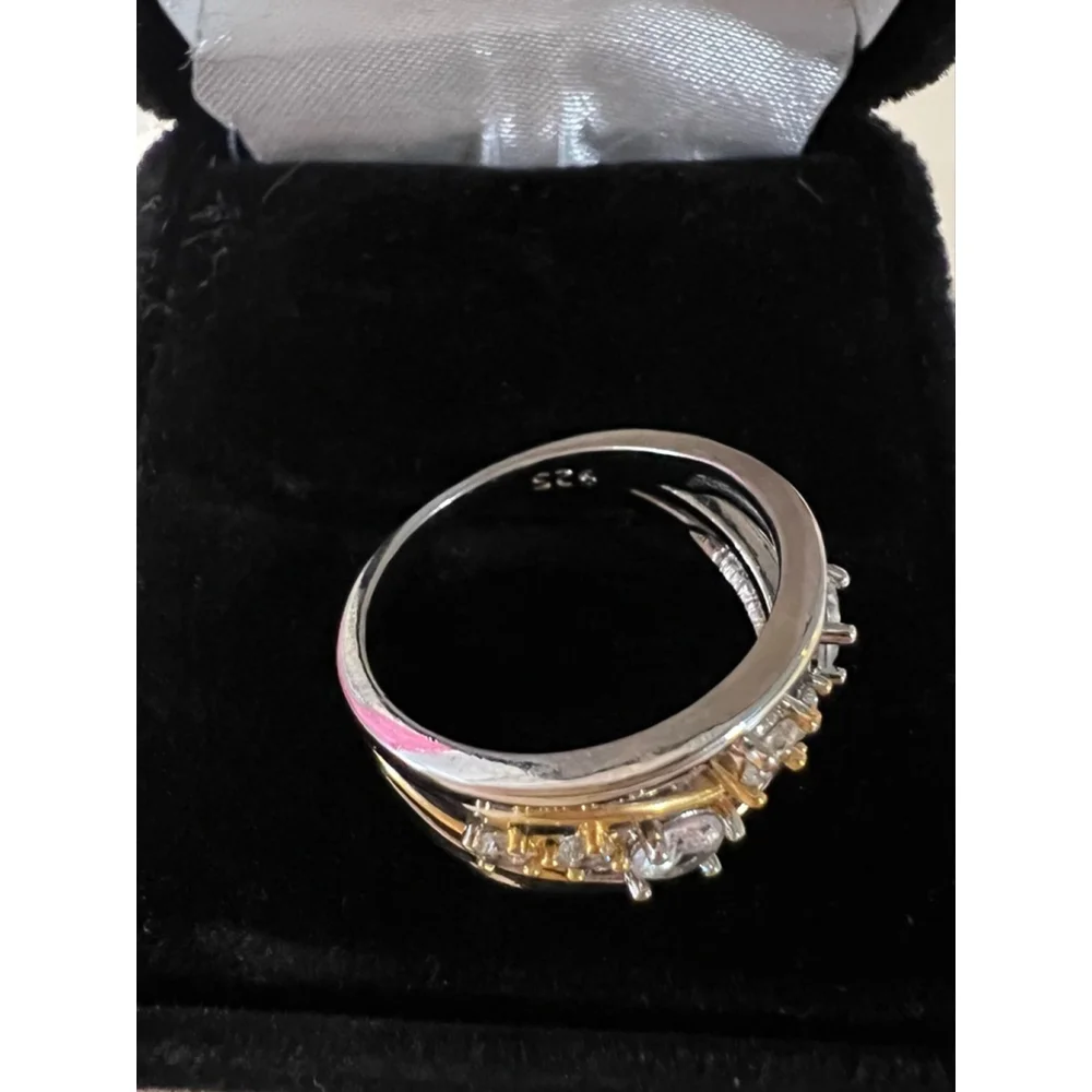 Vine Design 925 Silver With Gold Simulated Diamond Fashion Ring